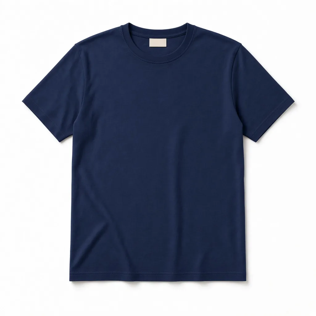 Navy product color variant made with an image color changer: the same t-shirt recolored to #1F2A44, stitching and shadow kept
